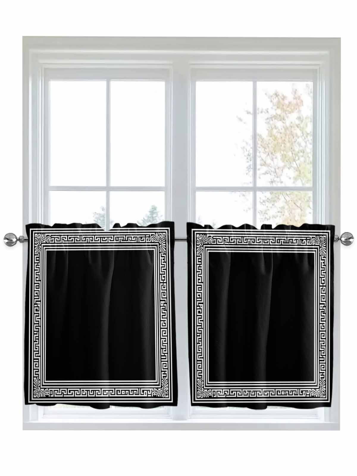 Tile Rods Black Geometric Kitchen Curtains Tier 24 Inch Length, Country Farm ...