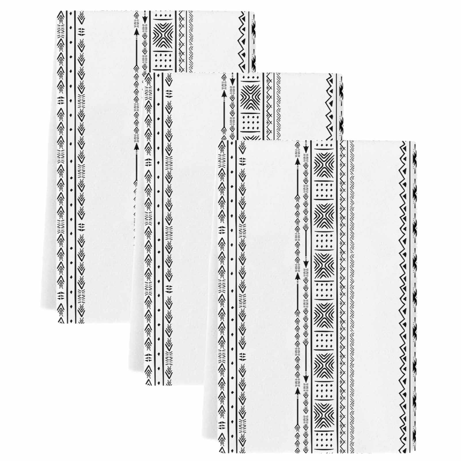 Black Geometric Kitchen Towels Set of 3, Absorbent Microfiber Dish Tea ...