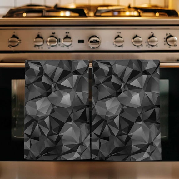Black Geometric Kitchen Towels Set of 3, Contemporary Minimalism Abstract Pattern Absorbent Dish Towels for Kitchen, Microfiber Hand Towel, Quick Drying Tea Towel for Cleaning Decorative Dishcloths