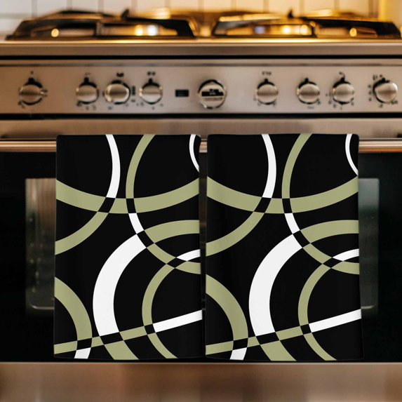 Black Geometric Kitchen Towels Set of 4, Modern Sage Green White Striped Art Absorbent Dish Towels for Kitchen, Microfiber Hand Towel, Quick Drying Tea Towel for Cleaning Decorative Dishcloths