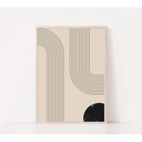 Black Geometric Line Art Mid Century Modern Wall Decor Three, Unframed Paper Print