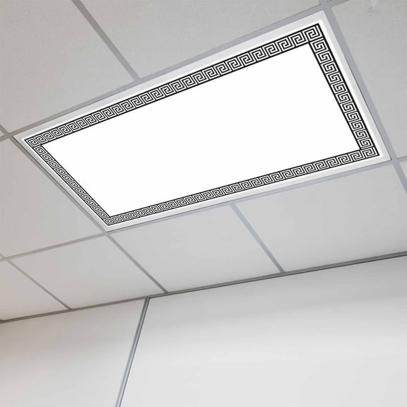 Black Geometric Magnetic Fluorescent Light Covers for Ceiling Lights 2x4Ft, Modern Key Greek Design Abstract Art Office Classroom Kitchen Drop Ceiling Light Covers Lighting Filters Shade Panel 1 Pack
