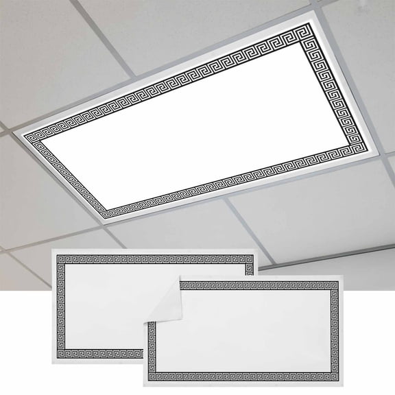 Black Geometric Magnetic Fluorescent Light Covers for Ceiling Lights 2x4Ft, Modern Key Greek Design Abstract Art Office Classroom Kitchen Drop Ceiling Light Covers Filters Shade Panel 2 Packs