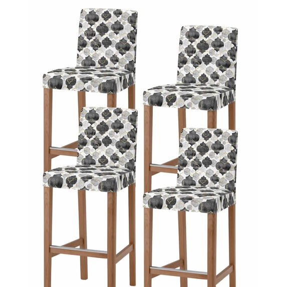 Black Geometric Moroccan Bar Stool Covers Set of 4, Abstract Art Grey Ombre Modern Stretch Washable Bar Chair Covers with Backs, Removable Pub Counter Height Chair Cover for Kitchen Dining Room Cafe
