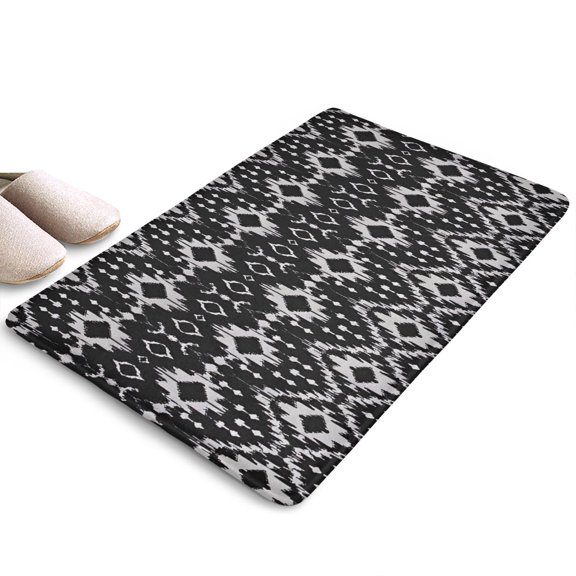 Black Geometric Pattern Flannel Non Slip Door Rugs,Washable Door Mats Indoor,Decorative Door Mats,Dirt-Resistant and Absorbent Doormat for Entrance,Bedroom,Kitchen,Bathroom,23.5x16in(60x40cm)