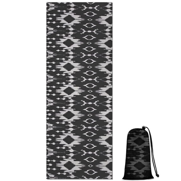 Black Geometric Pattern Hot Yoga Mat Towel Non Slip for Hot Yoga - Quick-Drying Yoga Mat Cover with 4 Corner Pockets with Travel Bag - Hot Yoga Towel Non Slip Grip Moisture Wicking Sweat 70"x26"