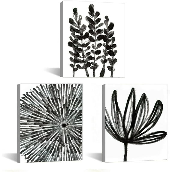 Black Geometric Pattern Landscape Wall Art Abstract Flower Painting Print Minimalist Wall Art Modern Black Watercolor Painting Picture Black Botanical Floral Wall Art Home Decor 12x16inchx3pcs
