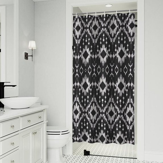 Black Geometric Pattern Shower Curtain 36"x72" ,Bathroom Decorative Shower Curtains Set with 12 Hooks,Modern Waterproof Washable Shower Curtain