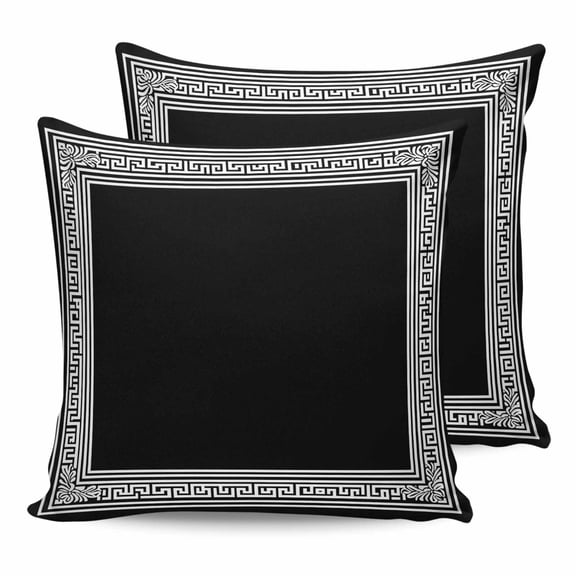 Black Geometric Pillow Covers 16x16 Set of 2, Greek Key Design Abstract Modern Art Throw Pillow Covers Decorative Couch Cushion Cover, Microfiber Soft Square Pillowcases for Bedroom Living Room Sofa