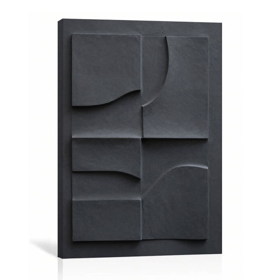 Black Geometric Relief Wall Art Large Abstract Canvas Print Sculptural Texture Gallery Wrapped Canvas Office Decor 24"L x 36"W