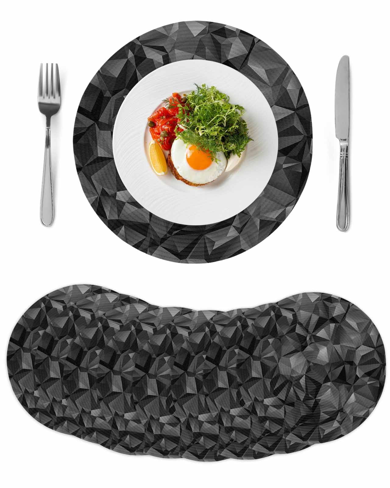 Black Geometric Round 13 Inch Placemats Set of 8, Contemporary ...