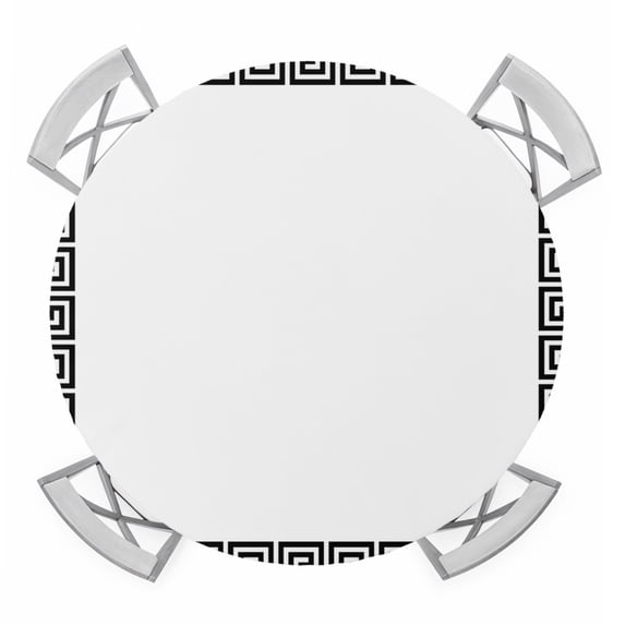 Black Geometric Round Tablecloth for 36-44 Inch Tables,Fitted Table Cover with Elastic Edge,Modern Abstract Art Key Greek Design Waterproof Outdoor Table Cloth Protector for Patio Garden Dinner