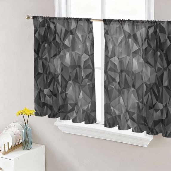 Black Geometric Sheer Curtains 45 Inch Length 2 Panels Set Window Treatments, Contemporary Minimalism Abstract Pattern Rod Pocket Semi Curtains for Living Room/Bedroom/Kitchen Décor, 104"W x 45"L