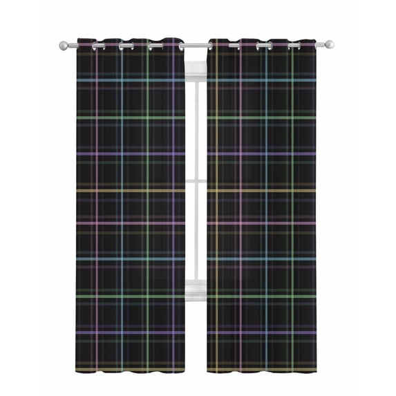Black Geometric Sheer Curtains 84 Inch Length 2 Panels Set for Living Room/Bedroom, Vintage Grid Plaid Colorful Lines Kitchen Curtains Grommet Semi-Sheer Curtains Drapes Window Treatments 42"x84"x2