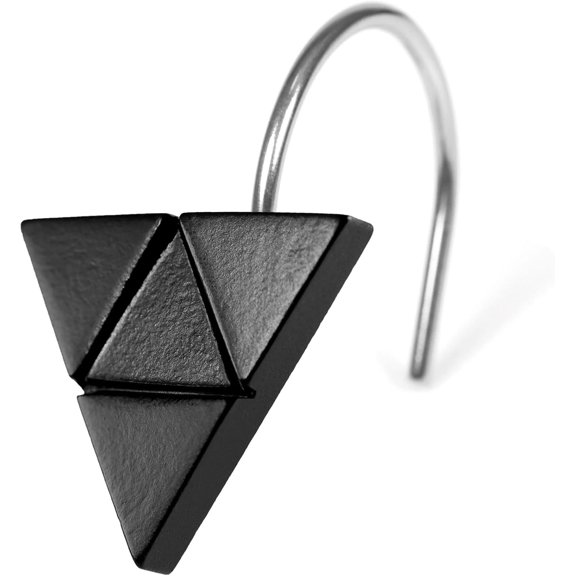 Black Geometric Shower Curtain Hooks: Polished Triangle Design Rustproof Stainless Shower Rings for Modern Minimalist Industrial Rustic Urban Boho Eclectic Style Bathroom Decor
