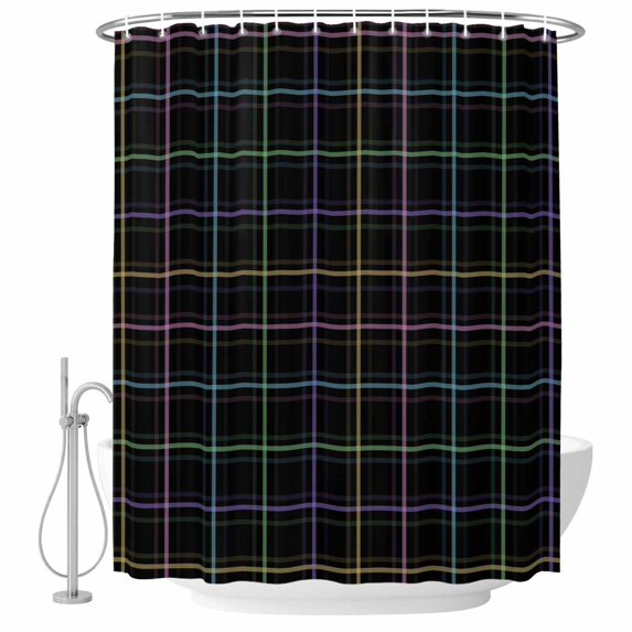 Black Geometric Shower Curtain, Waterproof Shower Curtains for Bathroom, Vintage Grid Plaid Colorful Lines Washable Fabric Bathtub Curtain Set Bath Decor with 12 Hooks Stall 36"x72"