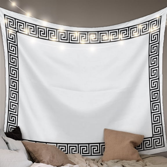 Black Geometric Small Tapestry for Bedroom Wall Hanging Tapestry, Modern Key Greek Design Abstract Art Ceiling Backdrop Tapestries Poster Blanket Wall Decor for Teens Room Living Room Dorm 23" x 28"