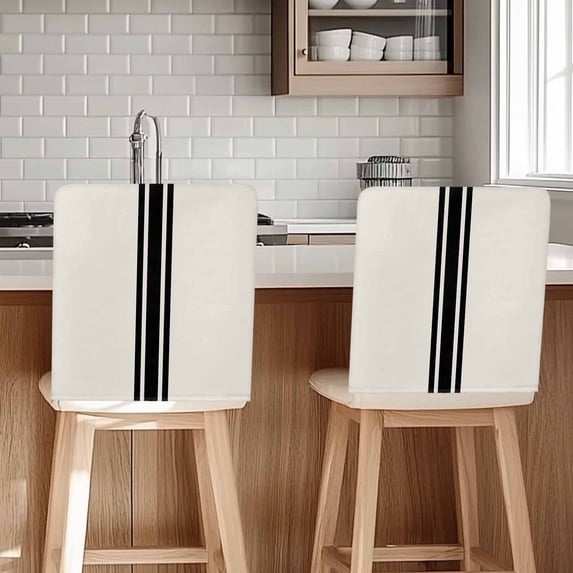 Black Geometric Stripe, Chair Back Cover for Dining Room Set of 8, Abstract Farmhouse Style Removable Kitchen Chair Slipcovers, Washable Seat Protector for Restaurant Party Banquet Wedding Décor