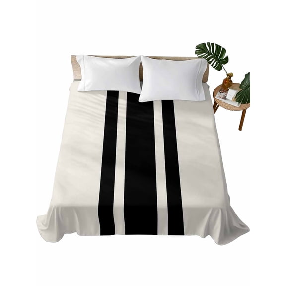Black Geometric Stripe, Flat Sheets Only King Size, Soft Breathable Bed Top Sheets for Mattress, Abstract Farmhouse Style Luxury Bedding Flat Sheets for Home Hotel Bedroom Bed Protection