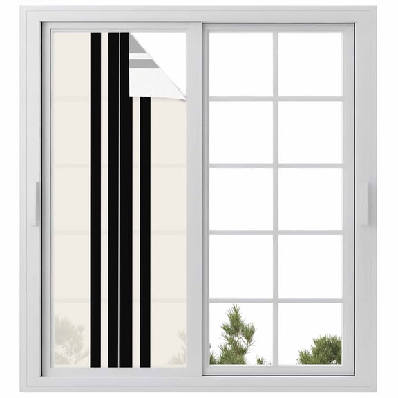 Black Geometric Stripe Privacy Window Film, Decorative Frosted Glass Window Film, Abstract Farmhouse Style Reusable Peel and Stick Static Cling for Home Bathroom Office Glass Door 23.6"x59"