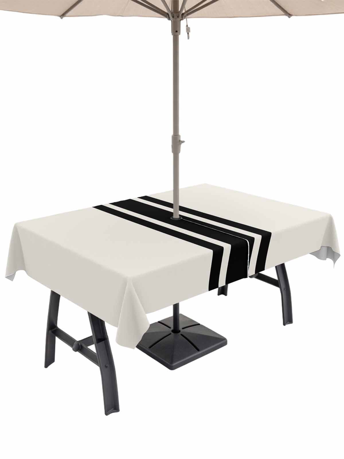 Black Geometric Stripe, Table Cloth Rectangle Outdoor Tablecloth ...
