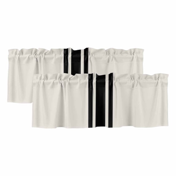 Black Geometric Stripe, Valances for Windows, Abstract Farmhouse Style Light Filtering Kitchen Curtains, Rod Pocket Window Valance Curtains for Living Room Bedroom, 54" W x 18" L, 2 Panels