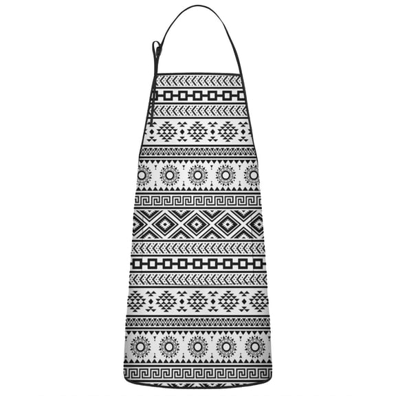 Black Geometric Striped Pattern Apron-Garden Aprons for Women with Pockets-Cotton Linen Waterproof Kitchen Cooking Gardening Aprons Adjustable for Kitchen,Cooking,BBQ and Salon 33x27 Inch