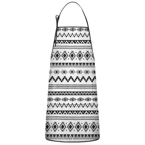 Black Geometric Striped Pattern Apron-Garden Aprons for Women with Pockets-Cotton Linen Waterproof Kitchen Cooking Gardening Aprons Adjustable for Kitchen,Cooking,BBQ and Salon 33x27 Inch