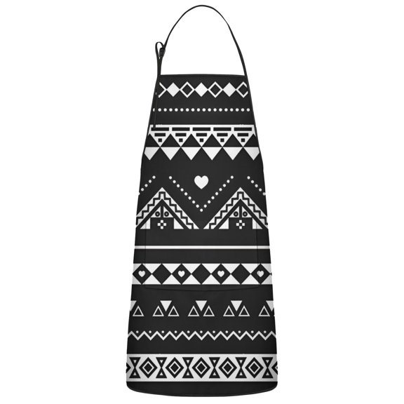 Black Geometric Striped Pattern with Hearts Apron-Garden Aprons for Women with Pockets-Cotton Linen Waterproof Kitchen Cooking Gardening Aprons Adjustable for Kitchen,Cooking,BBQ and Salon 33x27 Inch