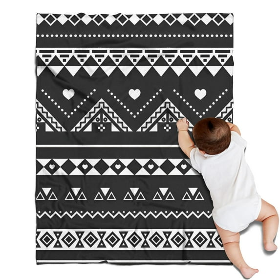 Black Geometric Striped Pattern with Hearts Blanket,Comfortable Soft Lamb Wool Throw Blanket,All Season,Warm Lightweight Blankets for Sofa Bed Couch Living Room Chair,30"x40"