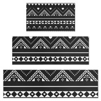 Black Geometric Striped Pattern with Hearts Kitchen Rugs Sets Of 3,Kitchen Runner Rugs Non Skid Washable,Decorative Kitchen Floor Mats for Kitchen,Sink,Laundry,17"x30"  17"x47"   17"x59"