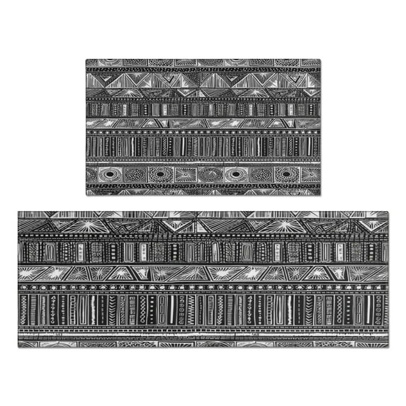 Black Geometric Striped Pattern Kitchen Rugs Sets Of 2,Anti Fatigue Kitchen Mat Rugs Non Slip Washable,Decorative Kitchen Floor Mats for Kitchen,Sink,Laundry,17"x30"+17"x47"
