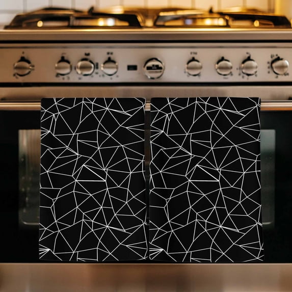 Black Geometric Stripes Kitchen Towels Set of 1, Modern Minimalism Abstract Lines Absorbent Dish Towels for Kitchen, Microfiber Hand Towel, Quick Drying Tea Towel for Cleaning Decorative Dishcloths