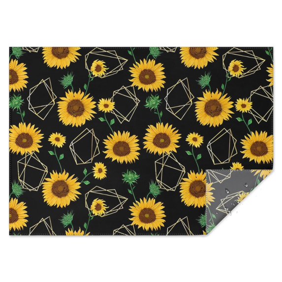 Black Geometric Sunflower Pattern Rectangle Tablecloth 60"x84",Waterproof Polyester Rectangle Table Cloth, Wipeable Spillproof Polyester Tablecloth for Dining, Camping, Indoor and Outdoor