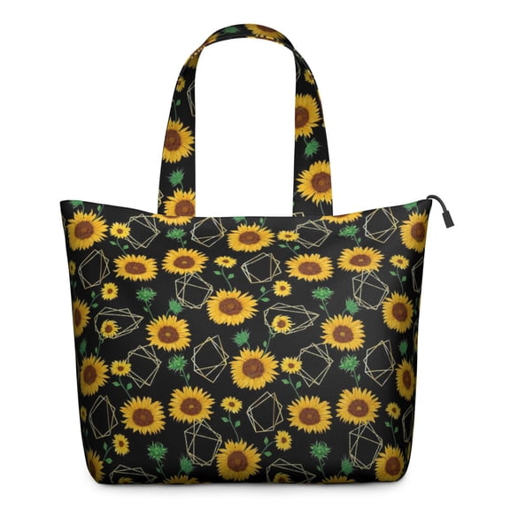 Black Geometric Sunflower Pattern Travel Tote Bags for Women Carry On,Large Weekender Bags for Women Travel,Multi Functional Duffle Bag for Work,Shopping,Sports