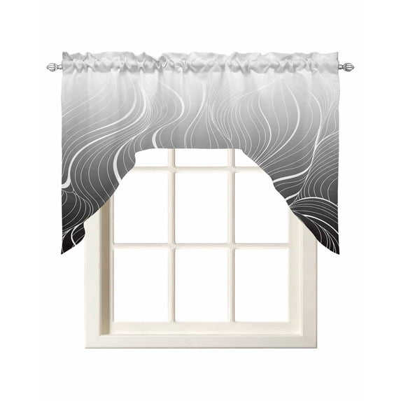 Black Geometric Swag Valances for Windows, Small Curtains Drapes, Modern White Stripe Abstract Distortion Art Kitchen Window Curtains Over Sink Window Treatment Valance for Bedroom/Bathroom 56"x36"