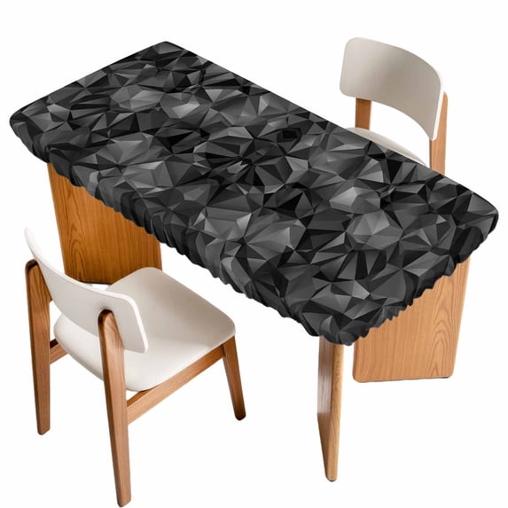 Black Geometric Table Cloths for 6 Foot Rectangle Tables, Contemporary Minimalism Abstract Pattern Patio Waterproof Elastic Fitted Tablecloths, Washable Rectangular Table Cover for Camping