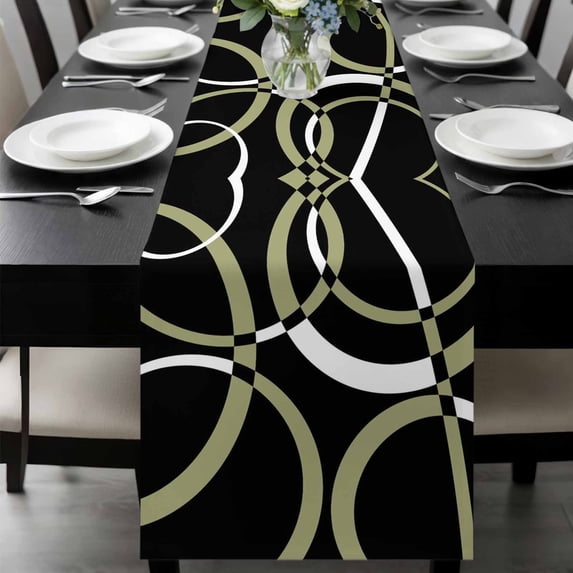 Black Geometric Table Runner 90 Inches Long, Modern Sage Green White Striped Art Kitchen Coffee Dining Table Decoration for Home Party Birthday Wedding Home Decor 13x90 Inches