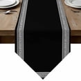 thumbnail image 1 of Black Geometric Table Runner Linen Burlap Table Runner 72 Inches Long Country Farm Traditional Chinese Tile Dresser Scarves for Kitchen Island Coffee Dining Party Wedding Holiday Decor 18"x72", 1 of 8