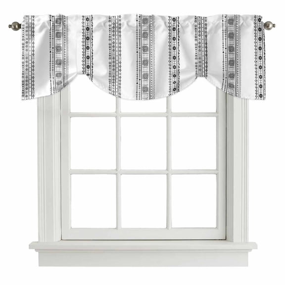 Black Geometric Tie Up Valance Curtains for Windows, Kitchen Curtains Window Shades, Boho Lines White Modern Abstract Art Light Filtering Roman Curtain Valances for Bedroom/Bathroom/Cafe 42"x12"