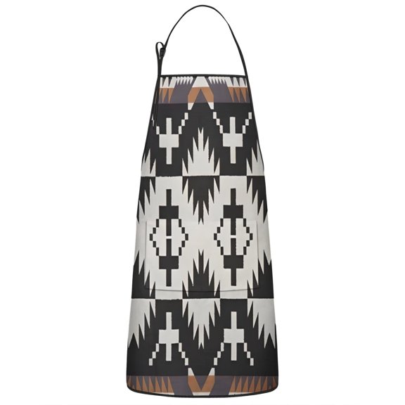 Black Geometric Triangle Arrow Pattern Apron-Garden Aprons for Women with Pockets-Cotton Linen Waterproof Kitchen Cooking Gardening Aprons Adjustable for Kitchen,Cooking,BBQ and Salon 33x27 Inch