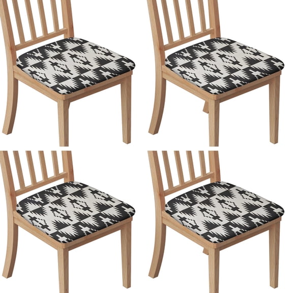 Black Geometric Triangle Arrow Pattern Seat Covers for Dining Room Chairs Set Of 4,Stretch Printed Washable Chair Seat Cover with Elastic Ties and Button,Removable Waterproof Couch Cushion Covers
