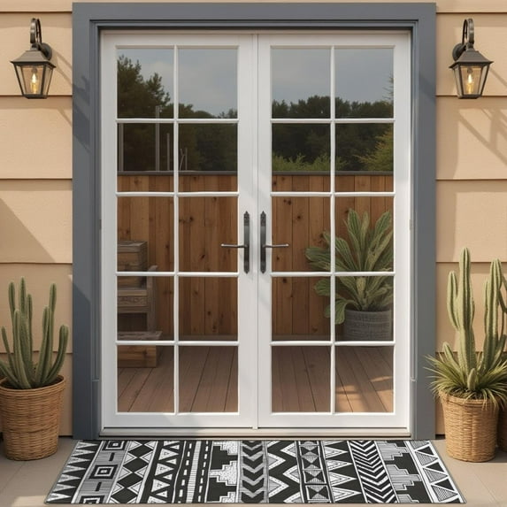 Black Geometric Triangle Chevron Pattern Door Rugs,Washable Non Slip Door Mats Indoor,Decorative Door Mats,Entry Mat Indoor for Entrance,Bedroom,Kitchen,Bathroom,16"x47"