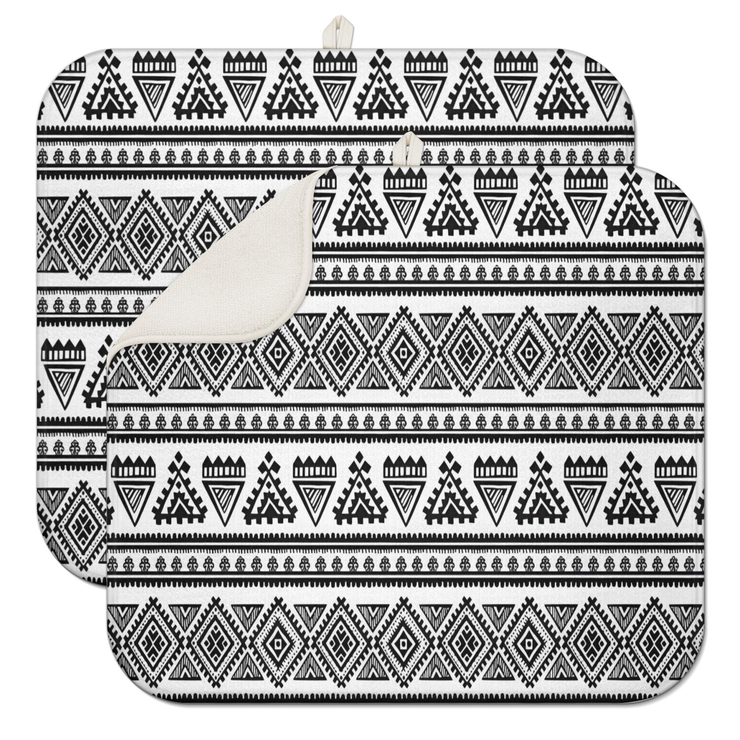 Black Geometric Triangle Diamond Pattern Dish Drying Mat for Kitchen 1 ...
