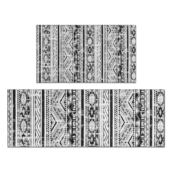 Black Geometric Triangle Diamond Pattern Kitchen Rugs Sets Of 2,Anti Fatigue Kitchen Mat Rugs Non Slip Washable,Decorative Kitchen Floor Mats for Kitchen,Sink,Laundry,17"x30"+17"x47"