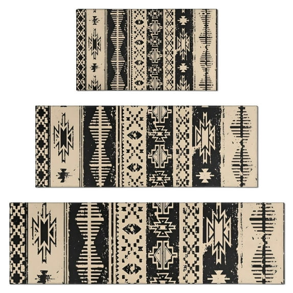 Black Geometric Triangle Diamond Pattern Kitchen Rugs Sets Of 3,Kitchen Runner Rugs Non Skid Washable,Decorative Kitchen Floor Mats for Kitchen,Sink,Laundry,17"x30"+ 17"x47" + 17"x59"