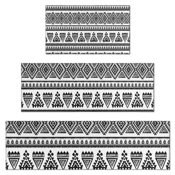Black Geometric Triangle Diamond Pattern Kitchen Rugs Sets Of 3,Kitchen Runner Rugs Non Skid Washable,Decorative Kitchen Floor Mats for Kitchen,Sink,Laundry,17"x30"+ 17"x47" + 17"x59"
