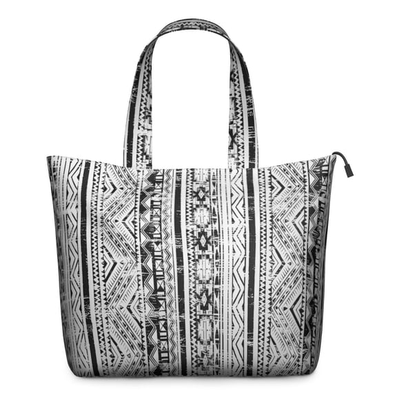 Black Geometric Triangle Diamond Pattern Travel Tote Bags for Women Carry On,Large Weekender Bags for Women Travel,Multi Functional Duffle Bag for Work,Shopping,Sports