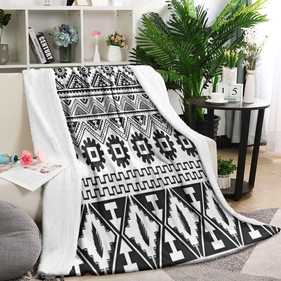 Black Geometric Triangle Gear Pattern Blanket,Comfortable Soft Flannel Throw Blanket,All Season,Warm Lightweight Blankets for Sofa Bed Couch Living Room Chair,40"x50"
