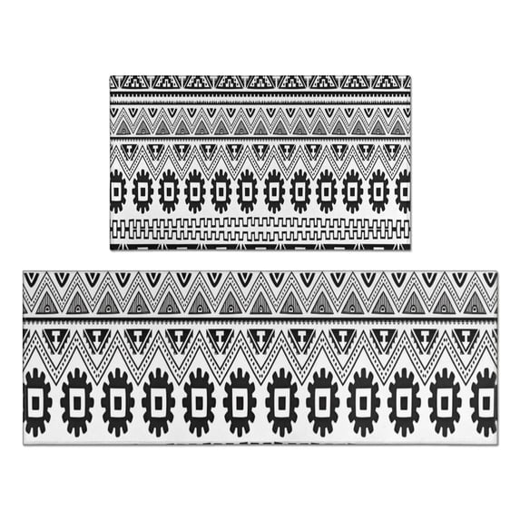 Black Geometric Triangle Gear Pattern Kitchen Rugs Sets Of 2,Anti Fatigue Kitchen Mat Rugs Non Slip Washable,Decorative Kitchen Floor Mats for Kitchen,Sink,Laundry,17"x30"+17"x47"